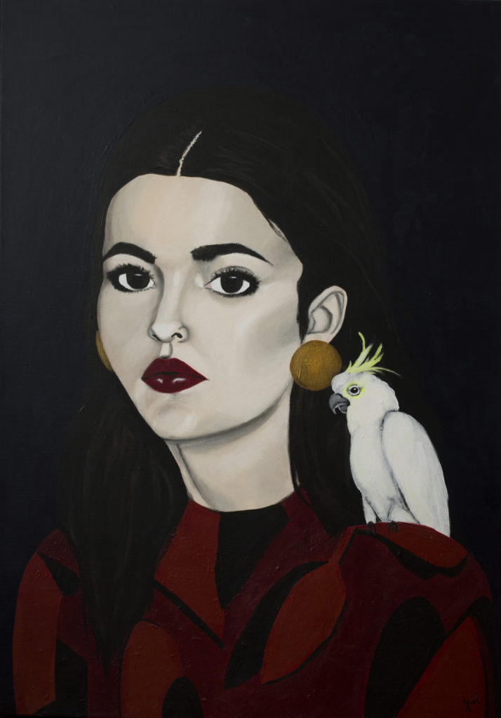Yaël Hupert portrait de femme au perroquet