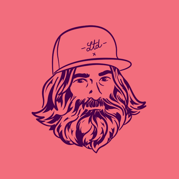 Illustration Le tournedisque homme barbu fond rose avec casquette